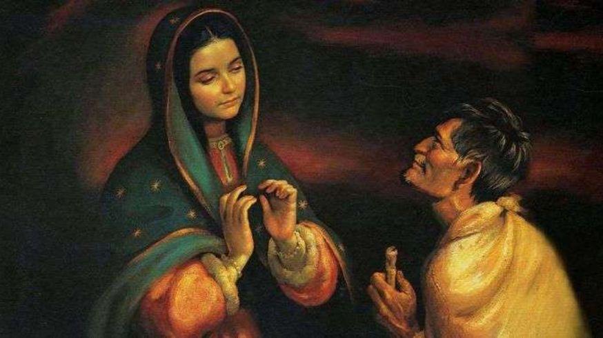 Ilustração realista de Nossa Senhora de Guadalupe com Juan Diego