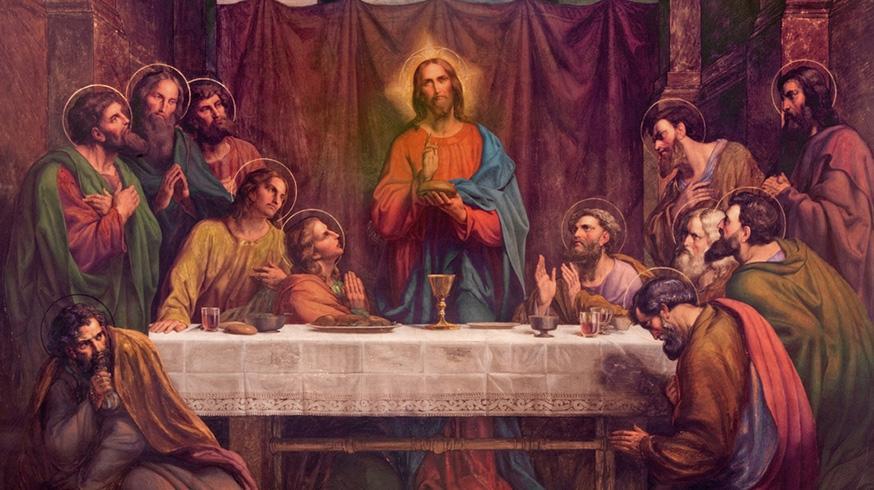 Ilustração de Jesus diante da mesa de jantar