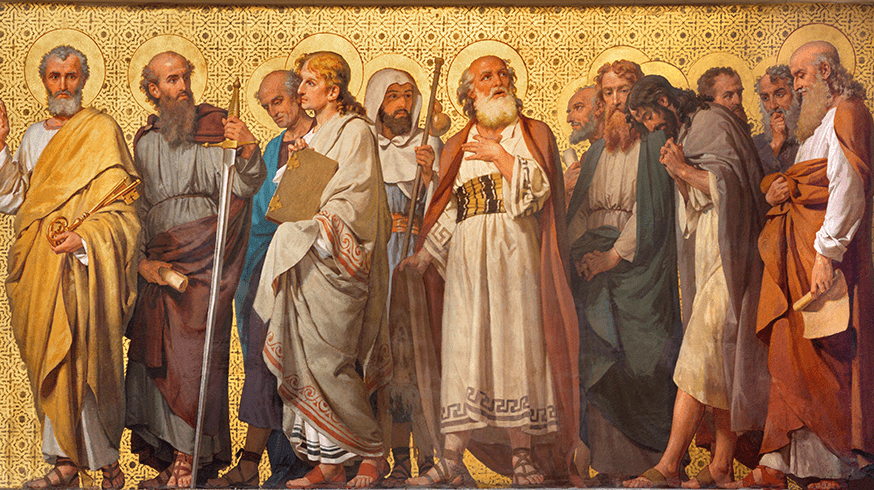 Ilustração de vários santos juntos a Deus